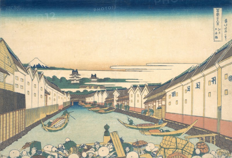 Nihonbashi in Edo (Edo Nihonbashi), from the series Thirty-six Views of Mount Fuji (Fugaku sanjurokkei), ca. 1830-32.