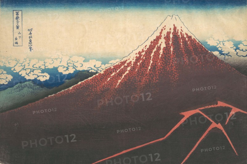 Storm below Mount Fuji (Sanka no haku u), from the series Thirty-six Views of Mount Fuji (Fugaku sanjurokkei), ca. 1830-32.