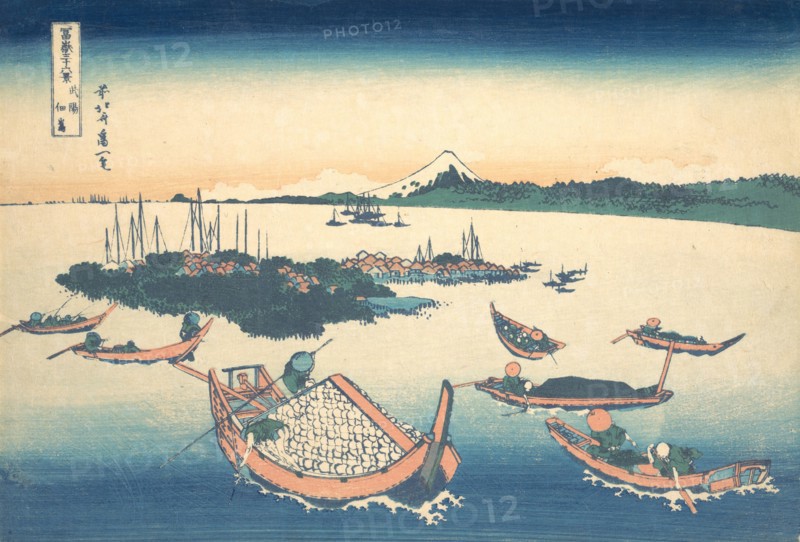 Tsukudajima in Musashi Province (Buyo Tsukudajima), from the series Thirty-six Views of Mount Fuji (Fugaku sanjurokkei), ca. 1830-32.