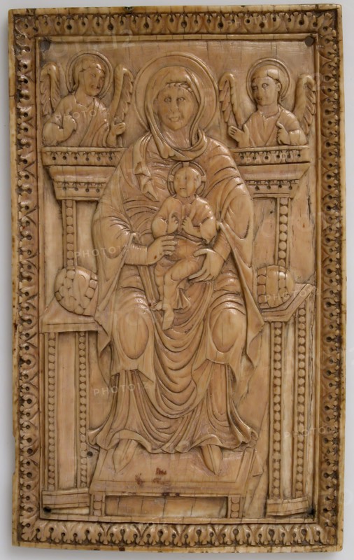 Plaque with Enthroned Virgin and Child, Carolingian, 850-875.