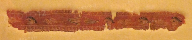 Band Fragment with Masks, Lotus Flowers, and Birds, Coptic, 400-700.