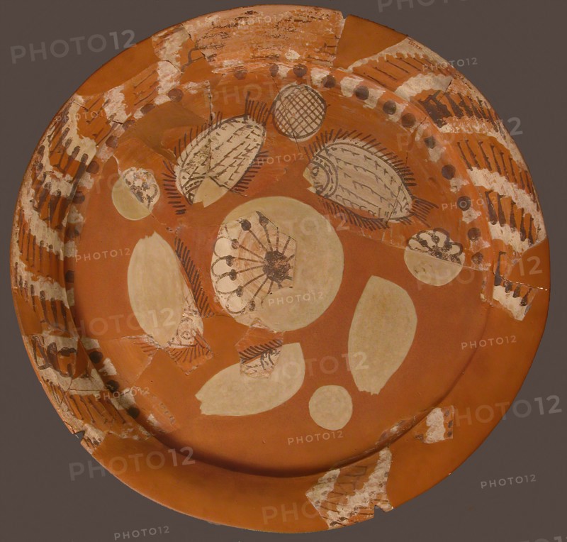 Fragmentary Platter with Fish and Rosettes, Coptic, 500-700, modern restoration.