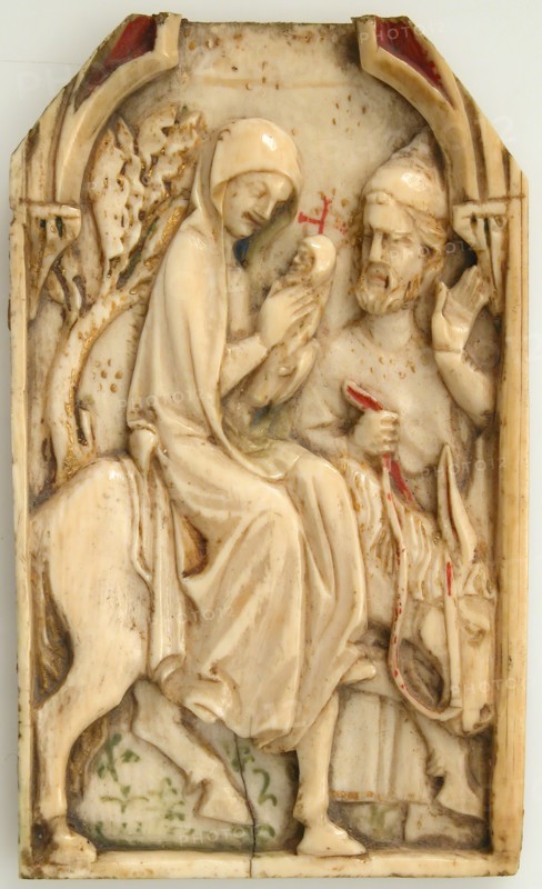 Central Leaf from a Polyptych with Flight into Egypt, French, 14th century.