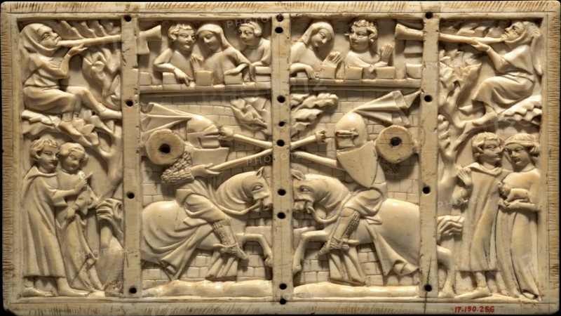 Plaque from a Casket with Jousting Scenes, French, ca. 1320-40.