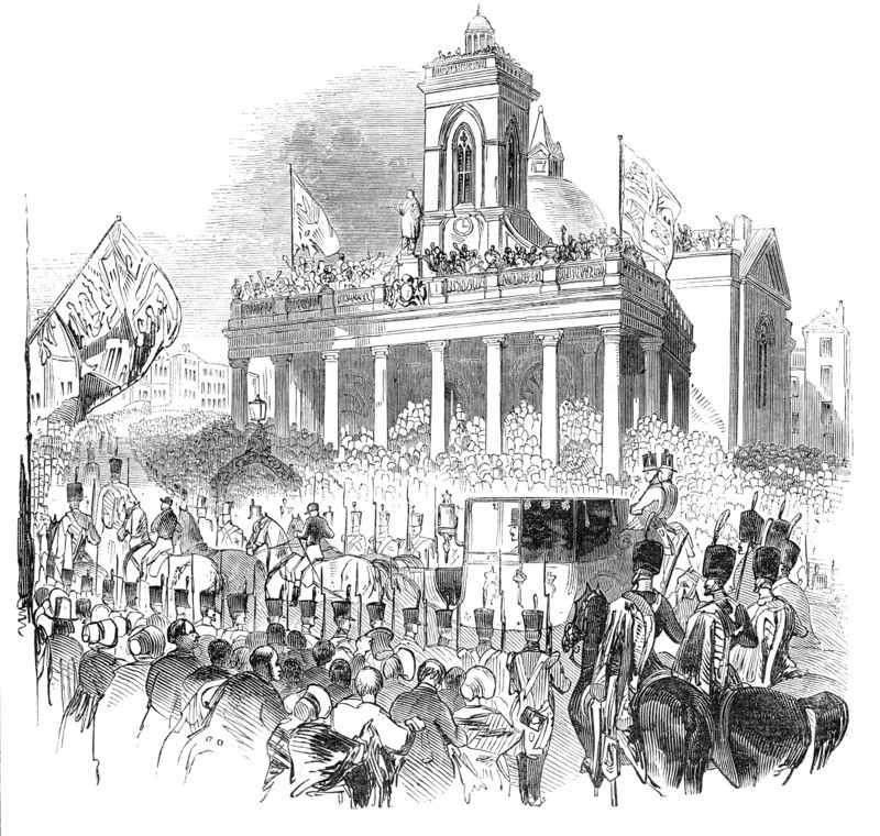 Her Majesty passing the Market-Place, Northampton, 1844. Creator: Unknown.