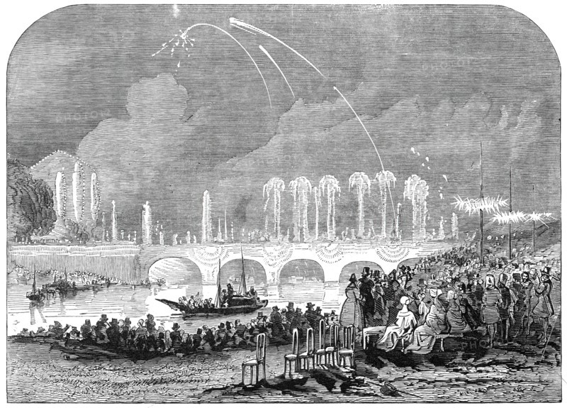 Fireworks at Paris - sketched by Harrison, 1845. Creator: Harrison.