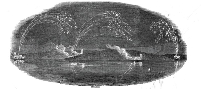 Illumination of the Rhine, from Stolzenfels, 1845. Creator: Ebenezer Landells.