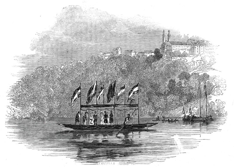 The Queen crossing the Maine, at Langfort, Bavaria, 1845. Creator: Unknown.