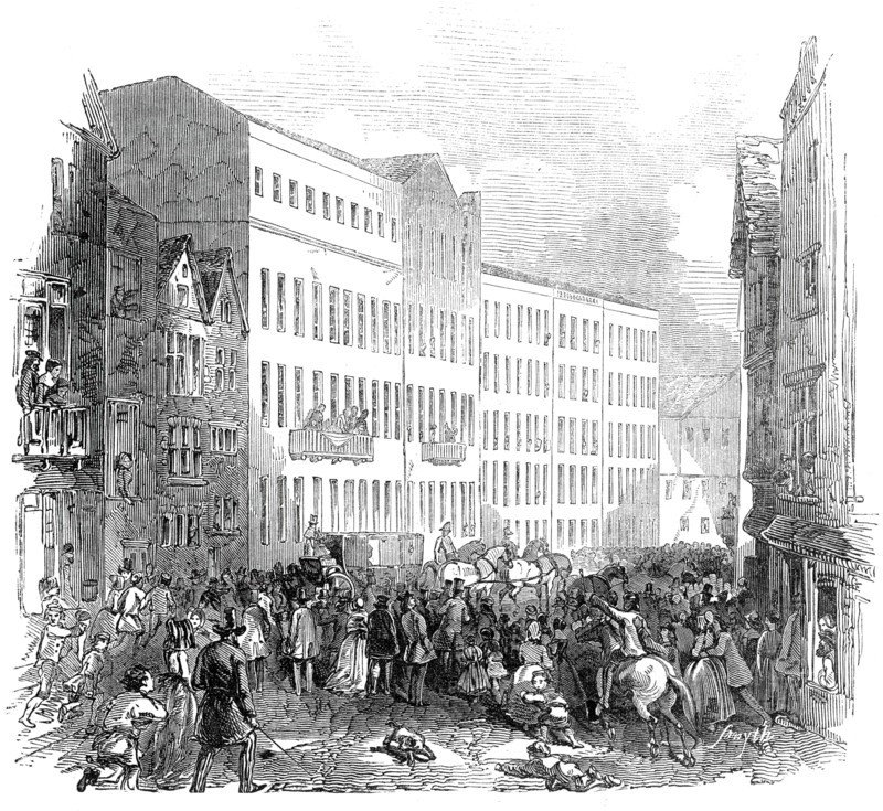 The Royal Party changing horses, Die Ziel, Frankfurt, 1845. Creator: Unknown.