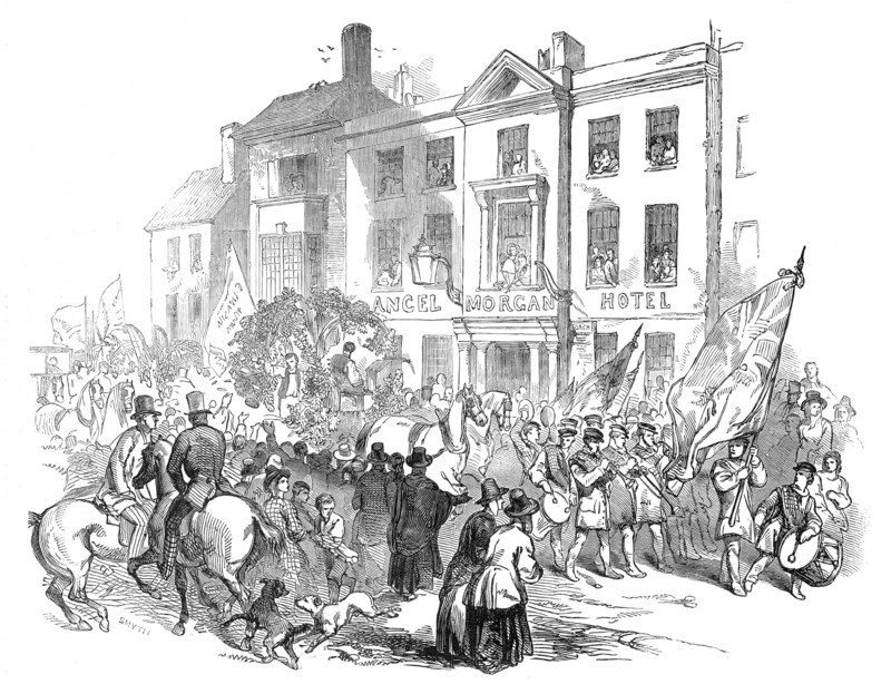 The Cymreigyddion Festival - the procession through Abergavenny, 1845. Creator: Smyth.