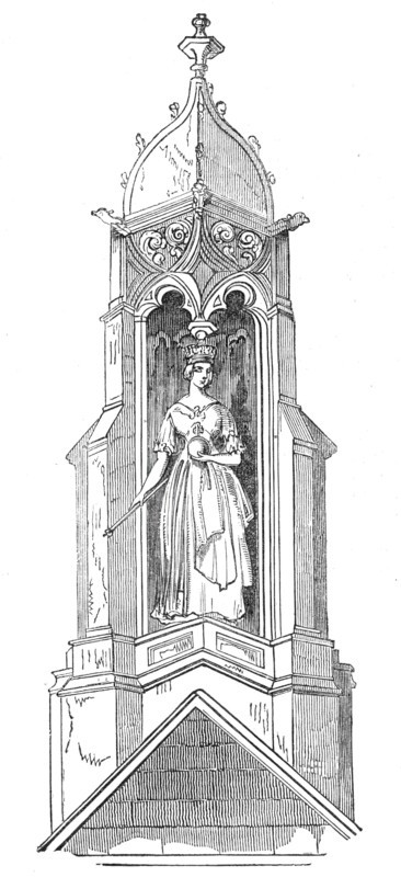 Statue of Queen Victoria, on the Great South Gable, Lincoln's Inn New Buildings, 1845. Creator: Unknown.
