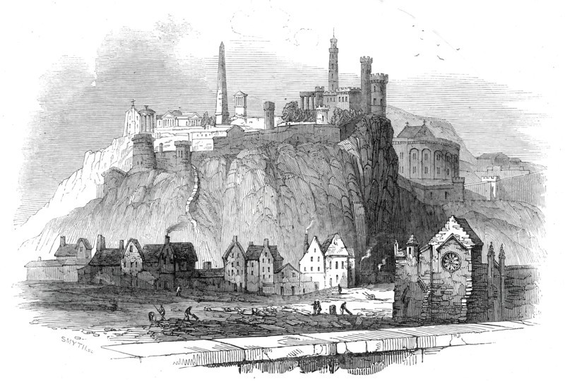The Martyr's Obelisk, Edinburgh - (from the parapet of North Bridge), 1845. Creator: Smyth.