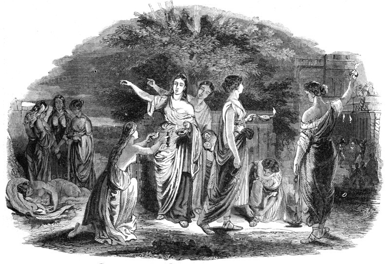 The Wise and Foolish Virgins, in the Royal Academy Exhibition, painted by Lauder, 1844. Creator: Unknown.