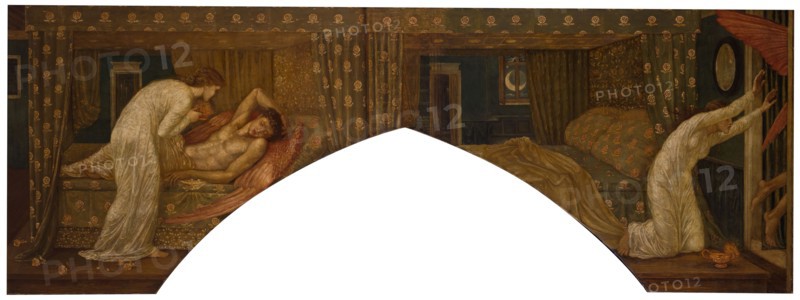 Cupid and Psyche - Palace Green Murals - Psyche holding the Lamp gazes on the Face of...