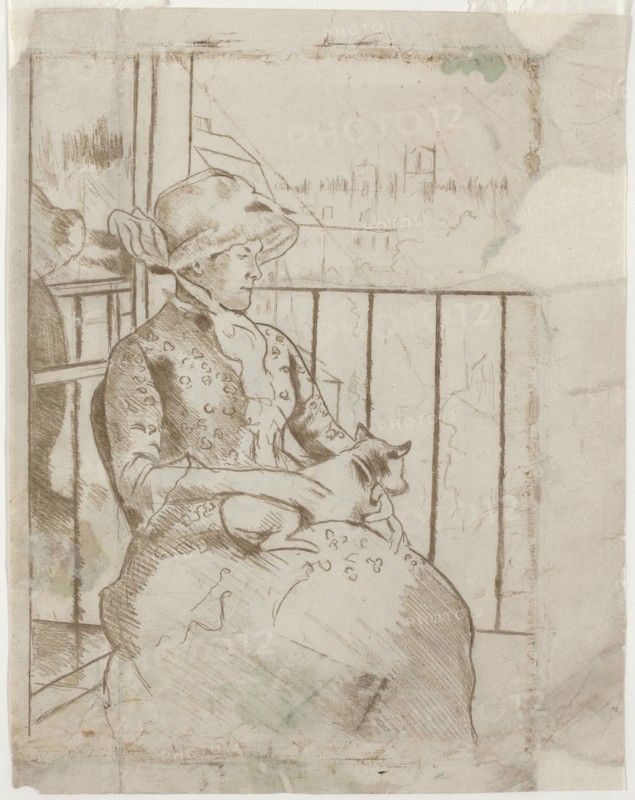Susan on a Balcony Holding a Dog [verso]