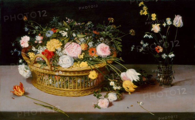 Flowers in a Basket and a Vase
