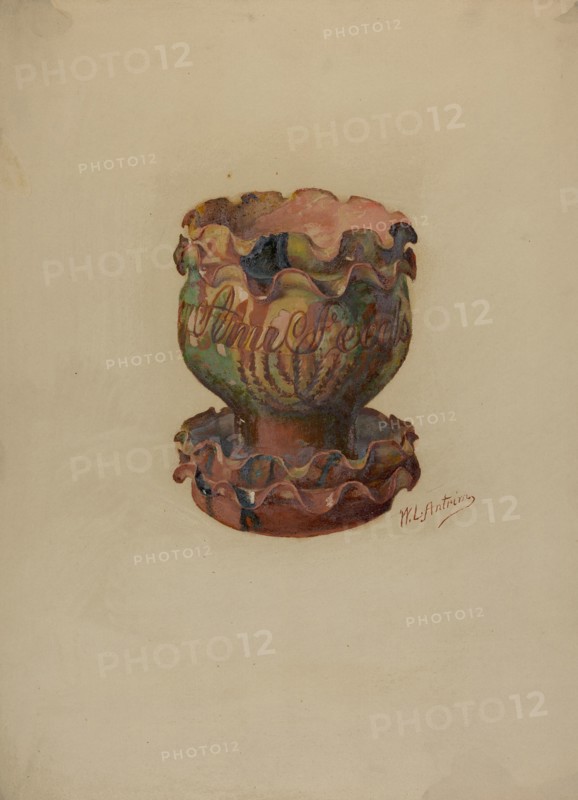 Pa. German Flower Pot and Tray, c. 1936. Creator: William L Antrim.