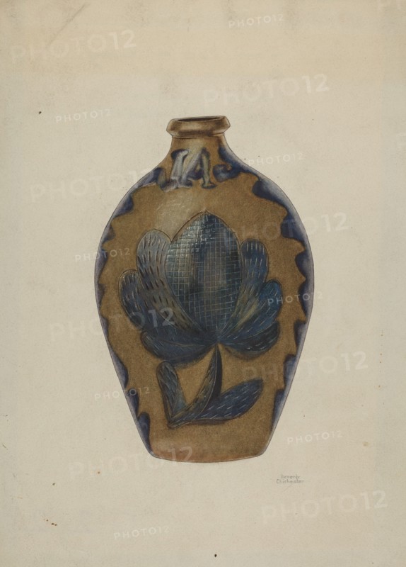 Pa. German Stoneware Flask, c. 1940. Creator: Beverly Chichester.
