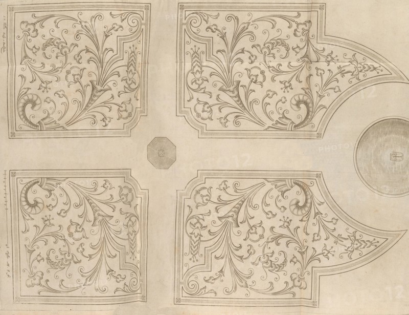 Design for a fountain and four square parterres for a pleasure garden
