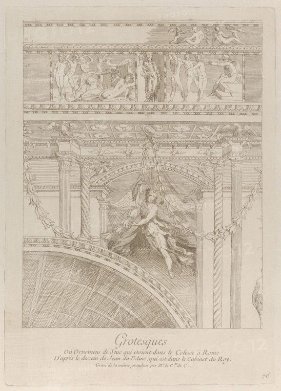 Grotesques: detail of the stucco reliefs decorating the Colosseum in Rome
