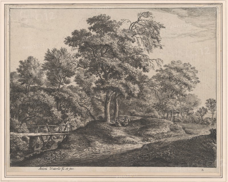 A Peasant Woman and Daughter on a Small Wooden Bridge