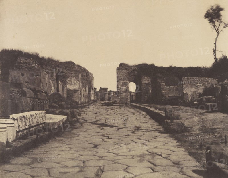 Pompeii, Pompey’s Lane, Tomb Monument of Mamia, ca. 1853. Creator: Firmin-Eugène Le Dien.