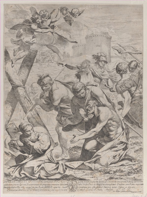 Saint Andrew praying before a crucifix