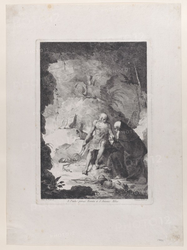 Saint Paul the Hermit and Saint Anthony Abbot conversing in a landscape