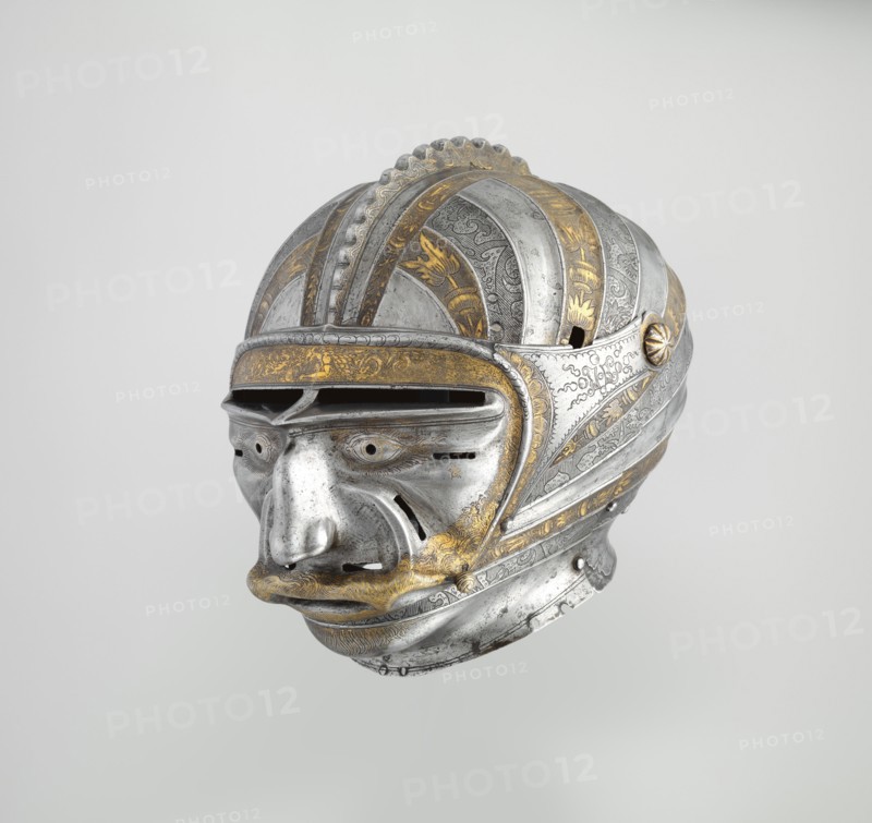 Close Helmet with Mask Visor in Form of a Human Face