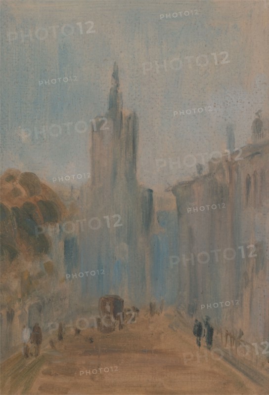 Street with Church and Figures, 1822 to 1825. Formerly attributed to Joseph Mallord William Turner and Peter DeWint