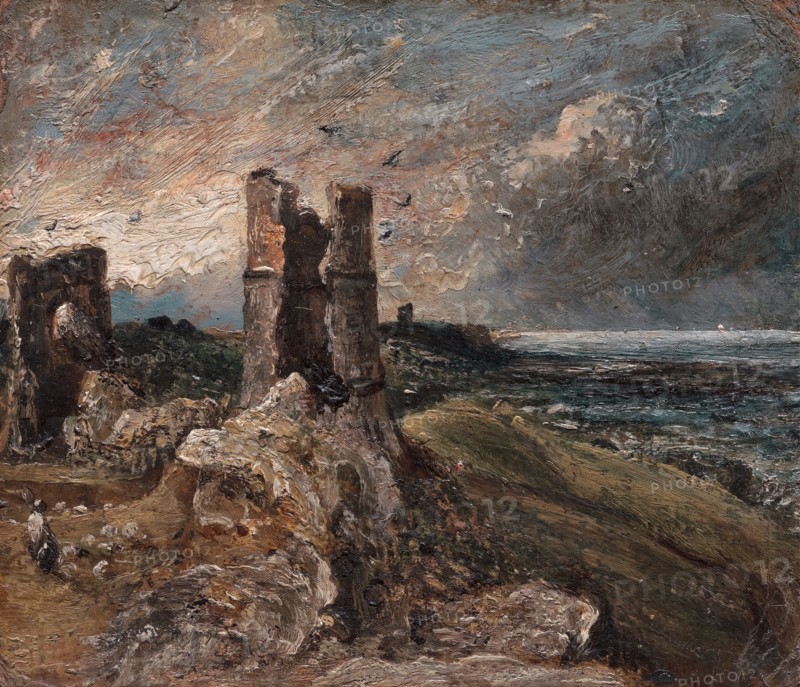 Hadleigh Castle;Sketch of Hadleigh Castle;Verso: Study of Five Horned Cattle;Five Horned Cattle, 1828 to 1829.
