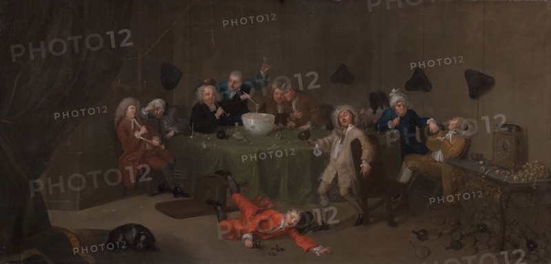 A Midnight Modern Conversation, ca. 1732. after William Hogarth.