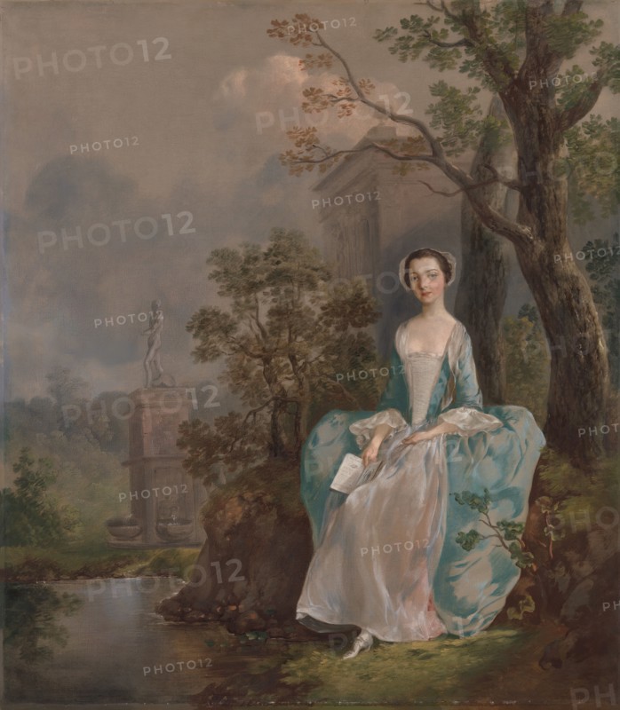 Portrait of a Woman;Girl with a Book Seated in a Park;Sitzendes junges Maedchen in einer Parklandschaft;Young Lady seated in a Park, ca. 1750.