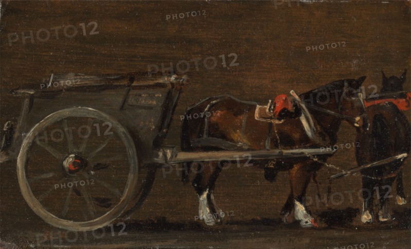 Horse and Cart;A Farm Cart with Two Horses in Harness: a study for the cart in 'Stour Valley and Dedham Village, 1814';Farm cart with horses in harness;A cart and Horses;Cart and Horse;Cart and Horses, ca. 1814.