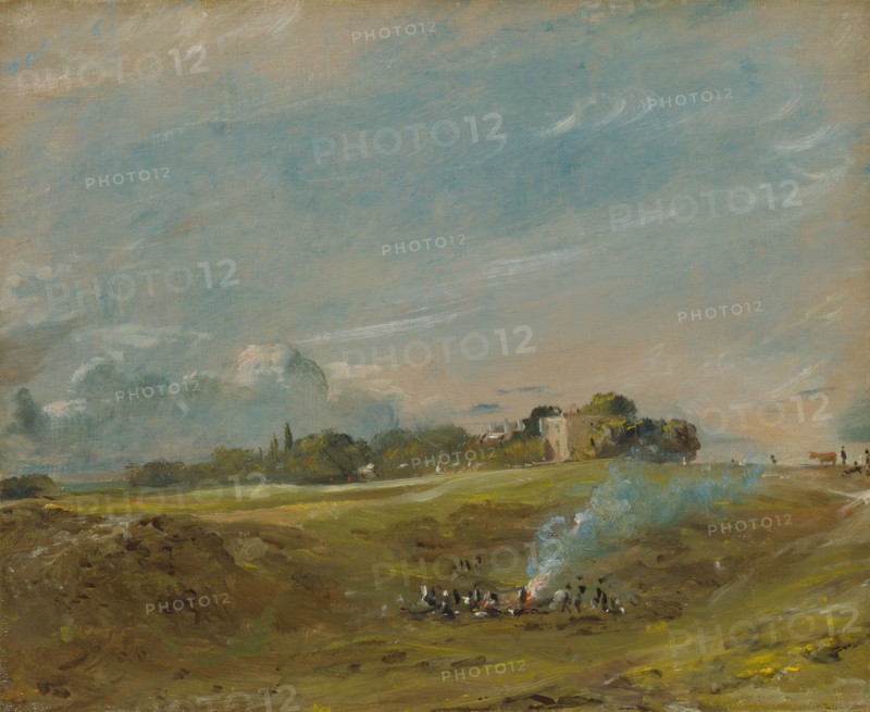 Hampstead Heath, with a Bonfire;Hampstead Heath;Hampstead Heath, with figures round a bonfire, ca. 1822.
