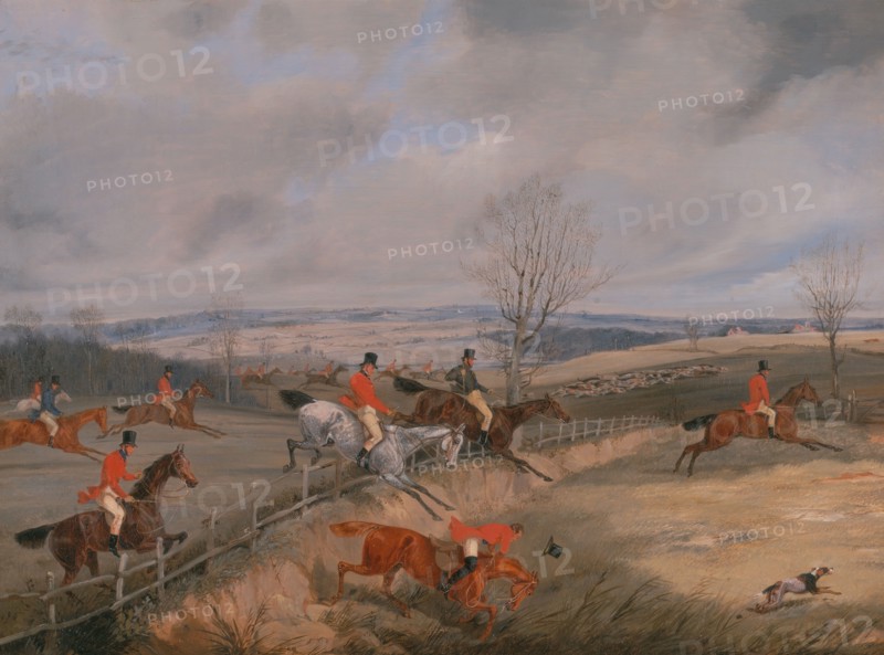 Hunting Scene: Drawing the Cover;The Belvoir Hunt: Jumping into and out of a lane, ca. 1840.
