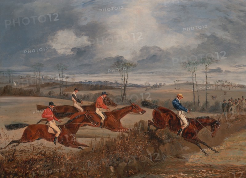 Scenes from a steeplechase: Taking a Hedge;A Steeplechase: Near the Finish, ca. 1845.