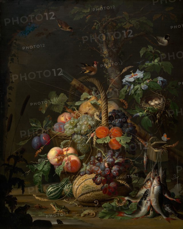 Still Life with Fruit, Fish, and a Nest, c. 1675.