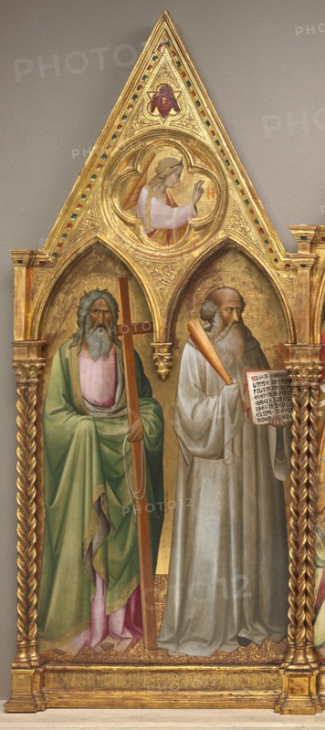 Saint Andrew and Saint Benedict with the Archangel Gabriel [left panel], shortly before 1387.