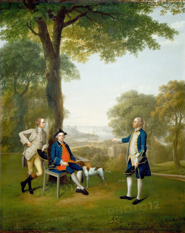 Arthur Holdsworth Conversing with Thomas Taylor and Captain Stancombe by the River Dart, 1757.