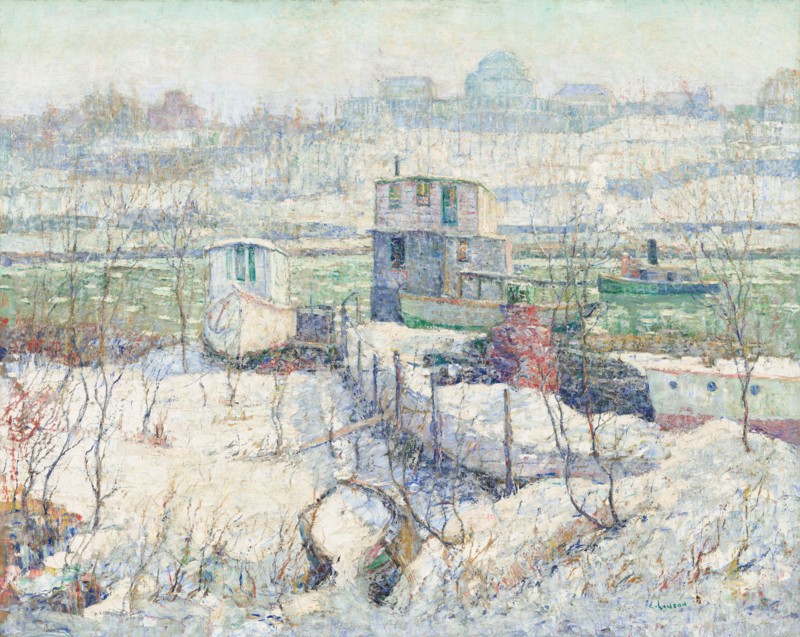 Boathouse, Winter, Harlem River, c. 1916.