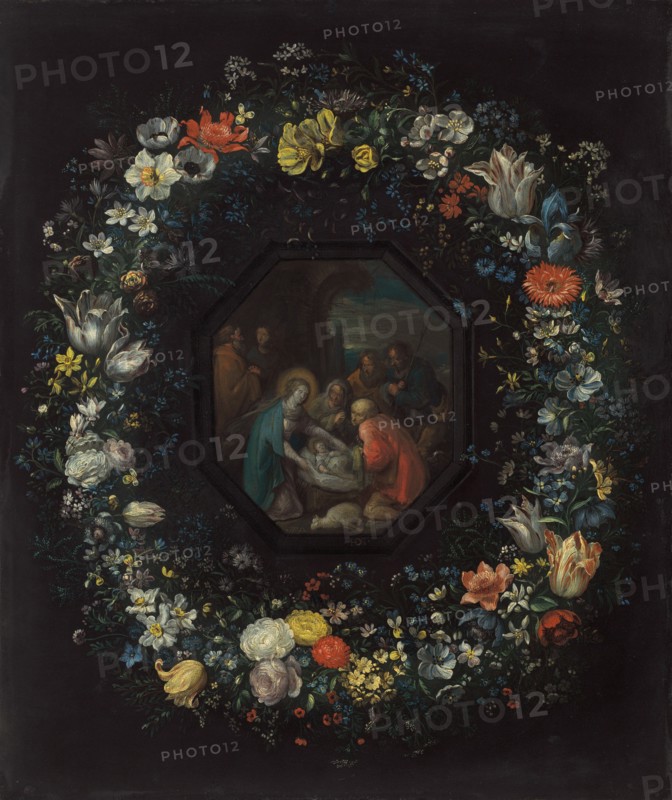 Garland of Flowers with Adoration of the Shepherds, c. 1625/1630.