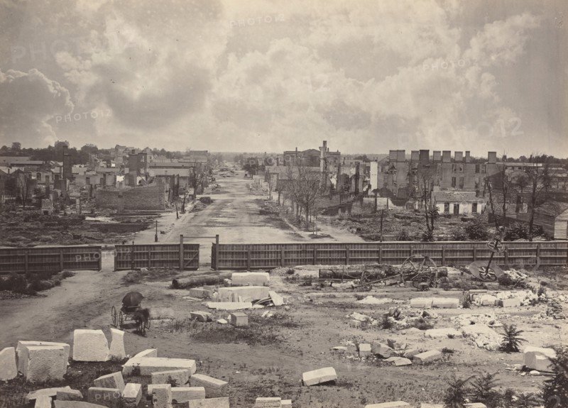 Columbia from the Capitol, 1865-1866. Destruction of Columbia after General Sherman's men burned the town near the end of the Civil War.