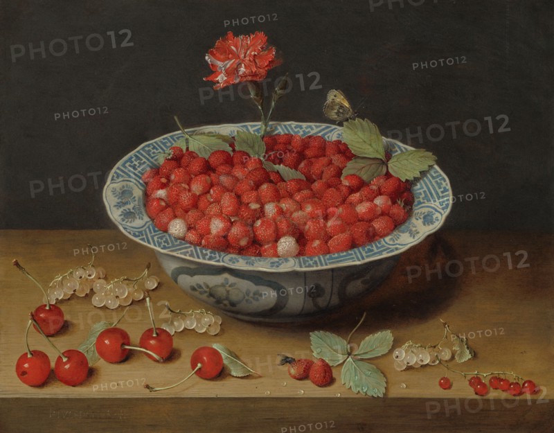 Wild Strawberries and a Carnation in a Wan-Li Bowl, c. 1620.