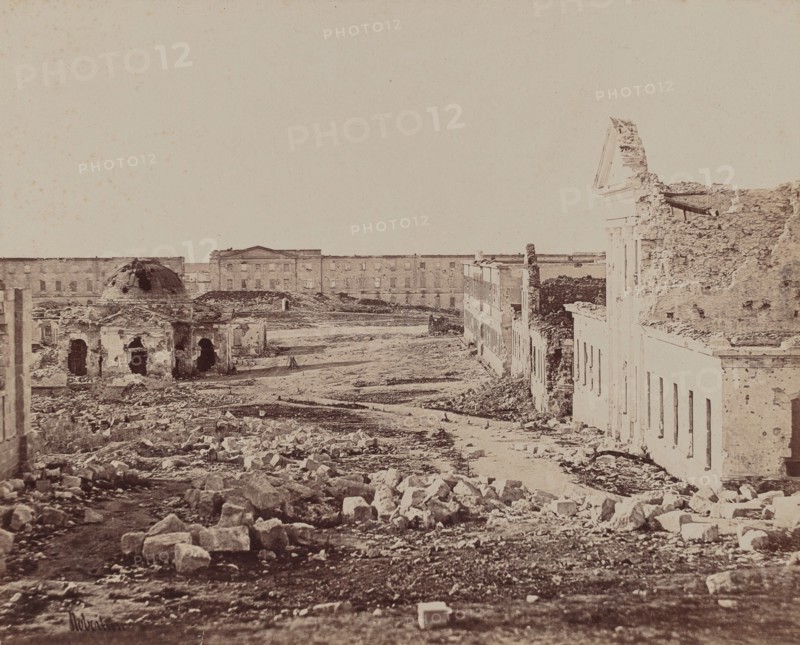 Courtyard with Domed Building in Ruins, 1855-1856.