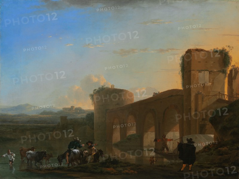 The Tiber River with the Ponte Molle at Sunset, c. 1650.