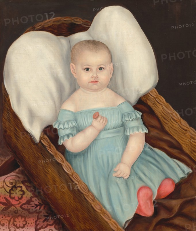 Baby in Wicker Basket, c. 1840.
