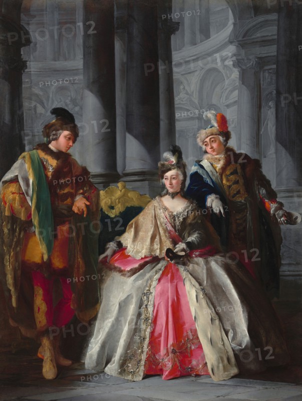 Three Figures Dressed for a Masquerade, c. 1740s.
