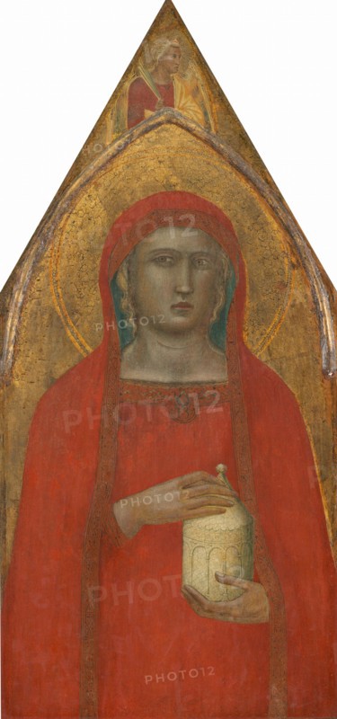 Saint Mary Magdalene, with an Angel [left panel], probably 1340.