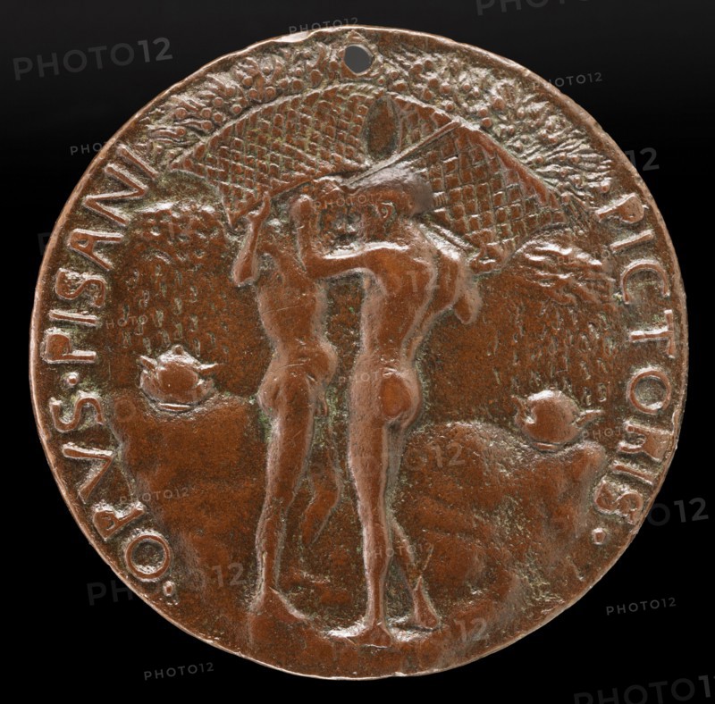Two Nude Men Carrying Baskets with Olive Branches [reverse], c. 1443.